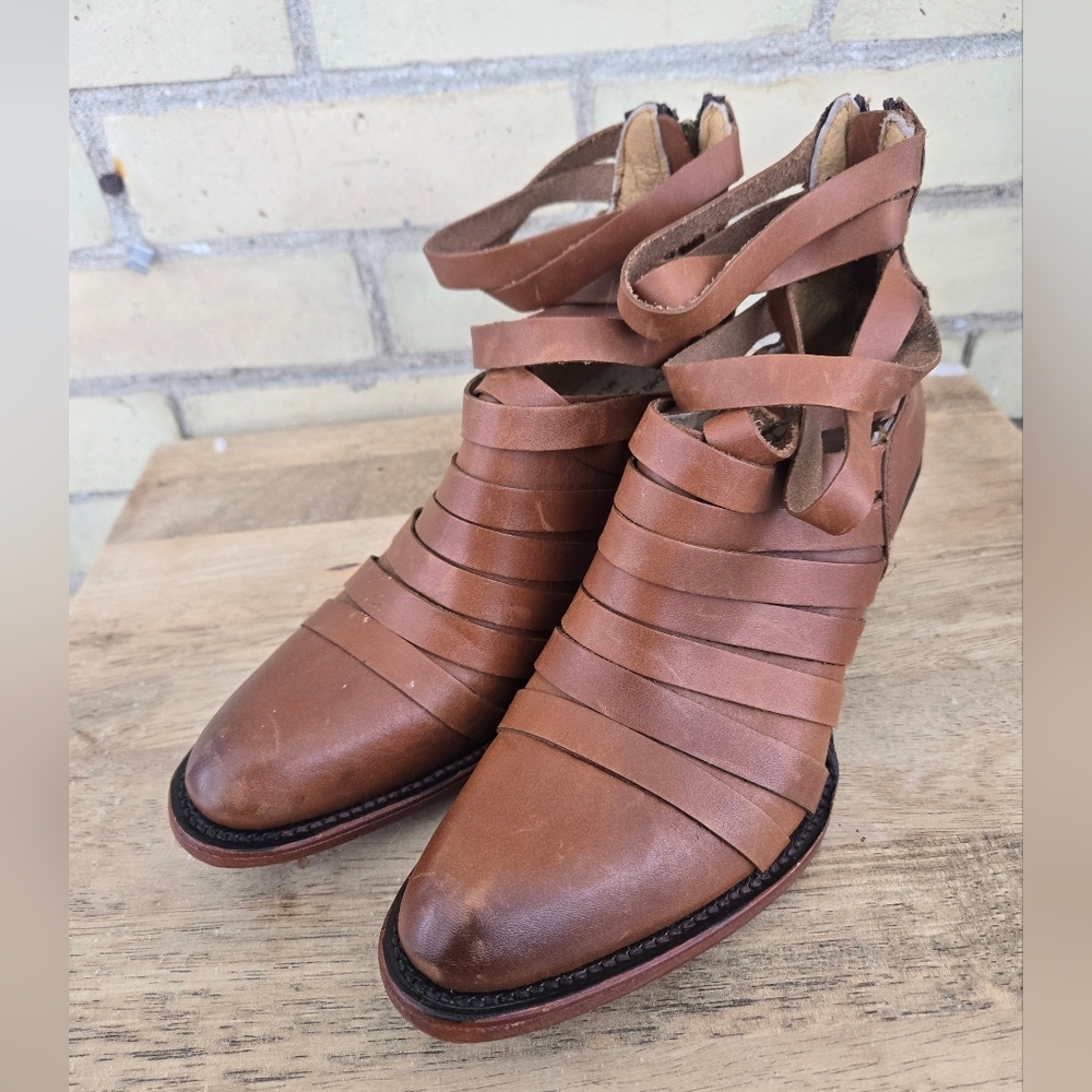Strappy Leather Ankle Boots - Picture 2 of 10